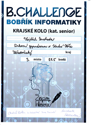 Úspěch v krajském kole Bobříka informatiky